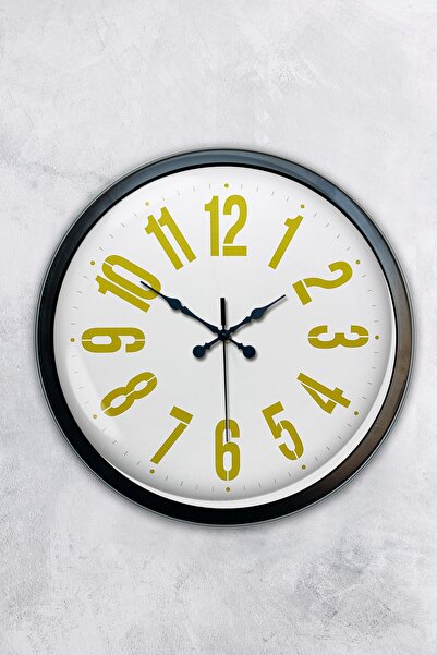 Platin Saat ساعة حائط مرقمة باللون الأصفر المعدني الأسود 40 سم هدية