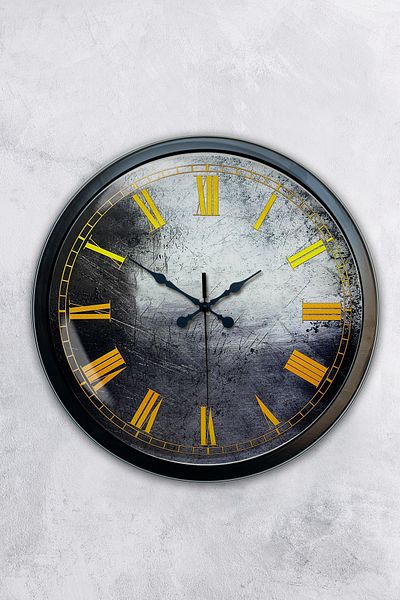 Kasva Concept Gift 40 Cm Black Metal Yellow Numbered Wall Clock