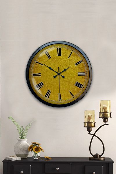 Kasva Concept Gift 40 cm Black Metal Yellow Wall Clock