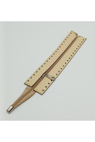 angel çanta aksesuar Кремав цвят 28 см кожен цип сребрист металик