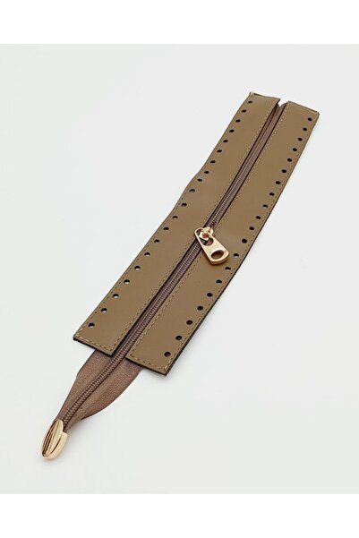 angel çanta aksesuar لون المنك 28 سم سحاب جلدي ذهبي فاتح معدني