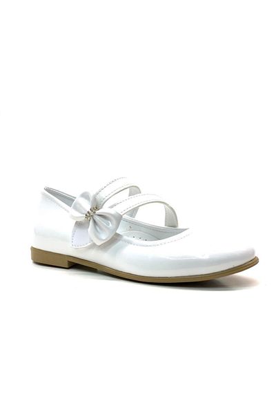 Tuğba Ortopedi 2226 Orthopedic Girl's White Patent Leather Strapped Ballerinas