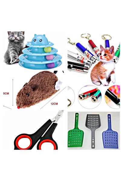 Excellent Oyuncak Seti 5'li: 3 Katlı Kedi Oyuncağı, Kedi Lazeri ,kurmalı Kedi...