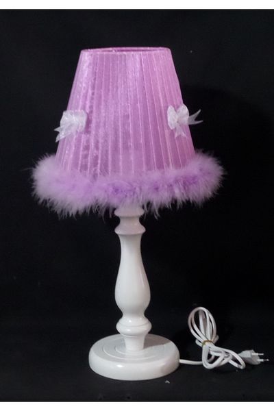 TEKAY AYDINLATMA Lilac Plush Feather Bow Children's Room Bedroom Lampshade