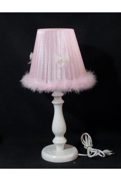 TEKAY AYDINLATMA Pink Plush Furry Bow Children's Room Bedroom Lampshade