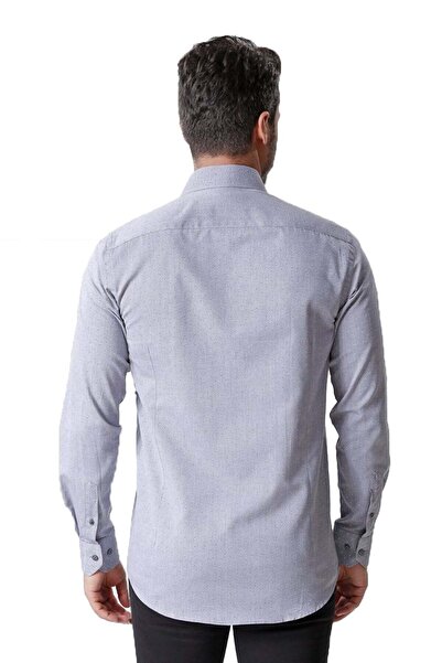 Ottomoda Erkek Gri Desenli Uzun Kollu Yarı Slim Oxford Gömlek, Ot-c-20017