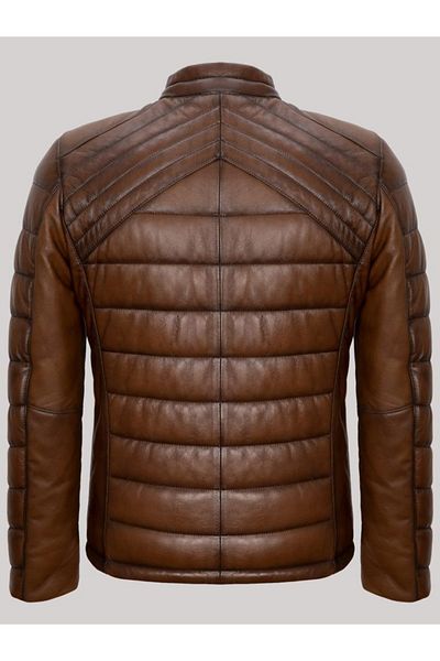 Derimont's Genuine Lambskin Brown Men's Leather Coat Puffer 2 Pocket Leather Jacket