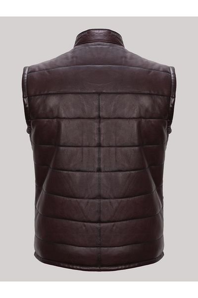 Derimont's Genuine Leather Genuine Leather Brown Men's Vest with 3 Embroidered Pockets