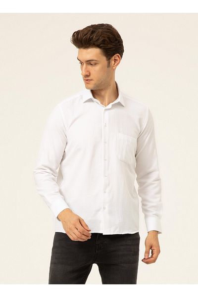 SÜVARİ Κλασικό ανδρικό πουκάμισο Dobby White Gm2025000213