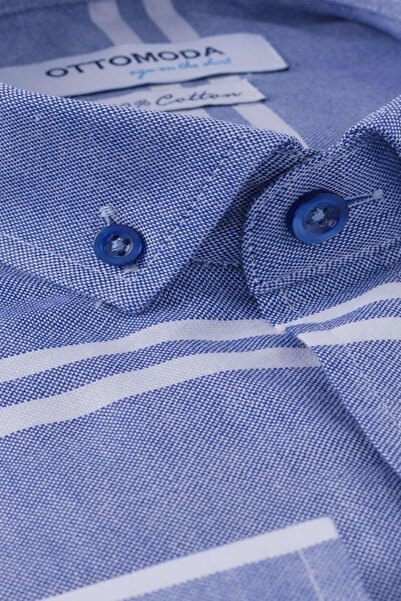 Ottomoda Oxford Mavi Çizgili Regular Fit Uzun Kollu Gömlek,ot-c-20011