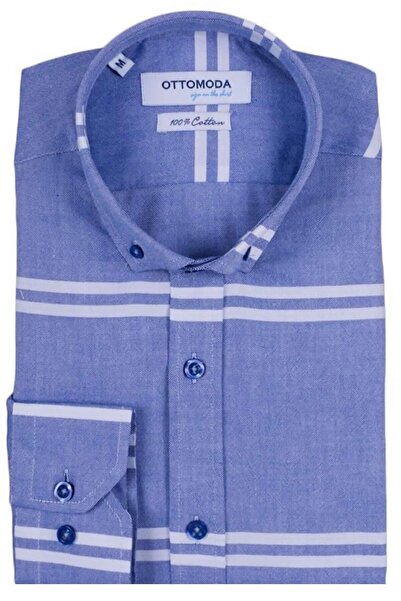 Ottomoda Oxford Mavi Çizgili Regular Fit Uzun Kollu Gömlek,ot-c-20011