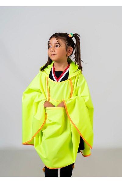 Belkızın Atölyesi Neon Green Color Hooded Raincoat Poncho