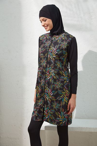 Pierre Cardin Long Sleeve Patterned Parachute Zippered Hijab Swimsuit221902