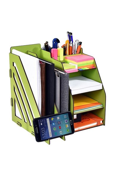 ByKurt Document Rack Wooden Organizer Table Top Organizer Green