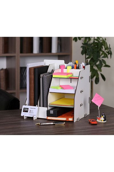 ByKurt White Colored Wooden Organizer - Document Shelf Table Top Organizer