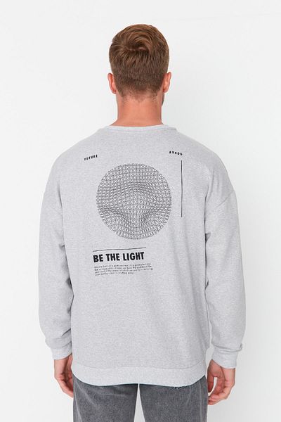 Trendyol Collection Graues, übergroßes/breit geschnittenes Fleece-Sweatshirt mit warmem Mystic-Print TMNAW23SW00411