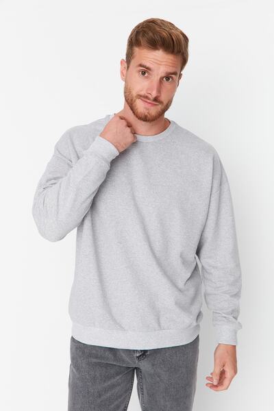 Trendyol Collection Сірий оверсайз/широкий крій, з внутрішньою флісовою підкладкою, що зберігає тепло, з містичним принтом, світшот TMNAW23SW00411