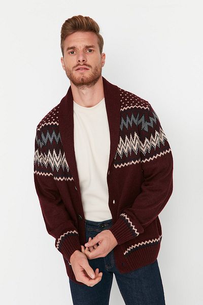 Trendyol Collection Claret Red Jacquard Slim Fit Strick-Cardigan – Schalkragen TMNAW20HI0034