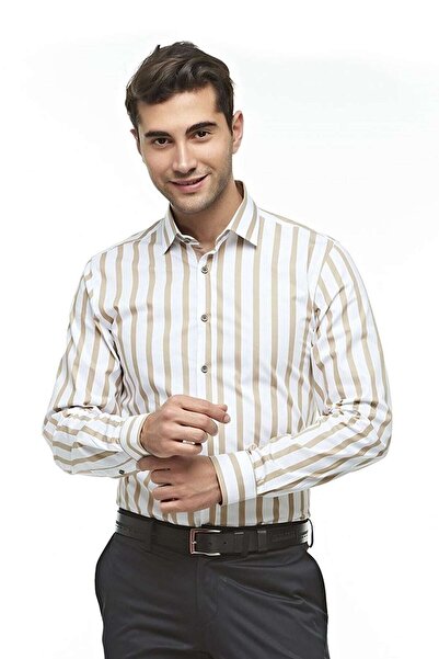 Ottomoda Erkek Pamuklu Çizgili Uzun Kollu Slim Fit Gömlek, Ot-c-20007