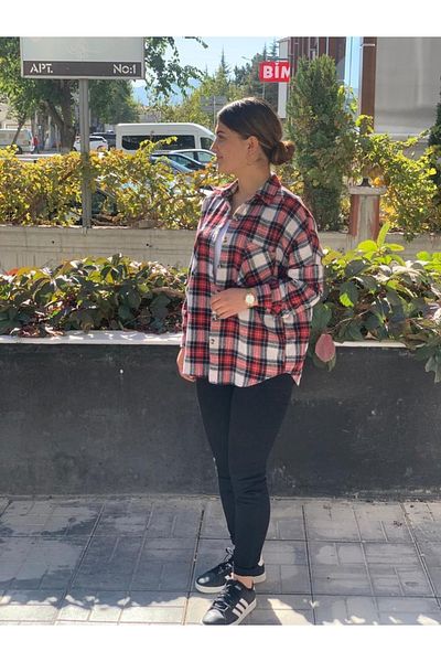 LA QUILLAS Melike Oversize Pocketed Plaid Lumberjack Shirt
