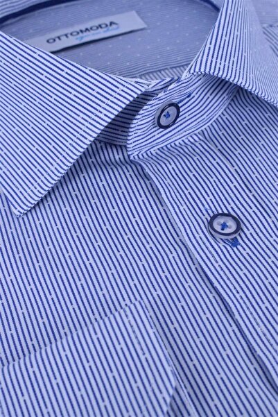 Ottomoda Erkek Çizgili Uzun Kollu Yarı Slim Pamuklu Gömlek, Ot-c-20033