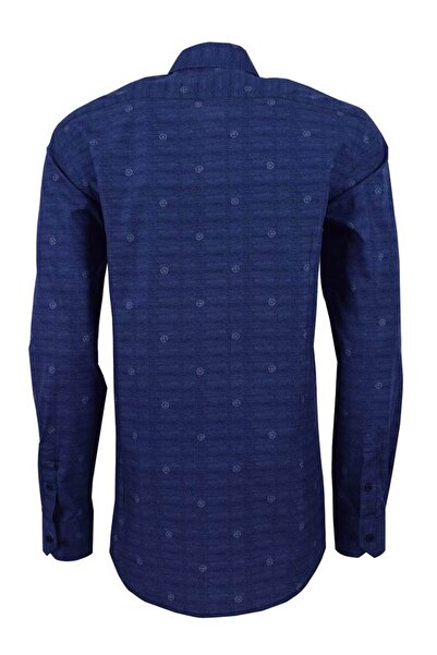 Ottomoda Erkek Lacivert Baskılı Uzun Kollu Yarı Slim Gömlek, Ot-c-20038