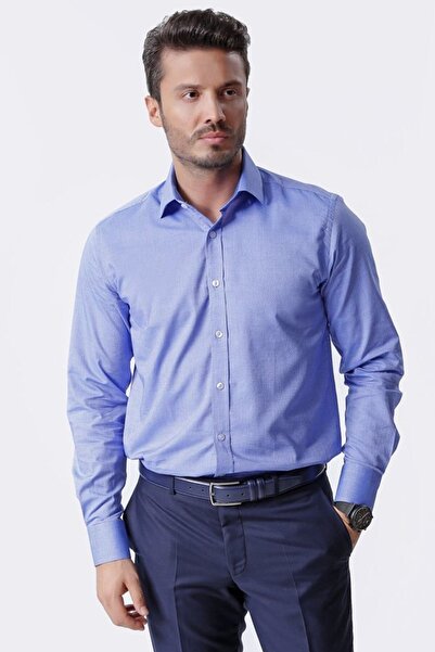 Ottomoda Erkek Saks Armürlü Uzun Kollu %100 Pamuklu Gömlek,ot-c-20042