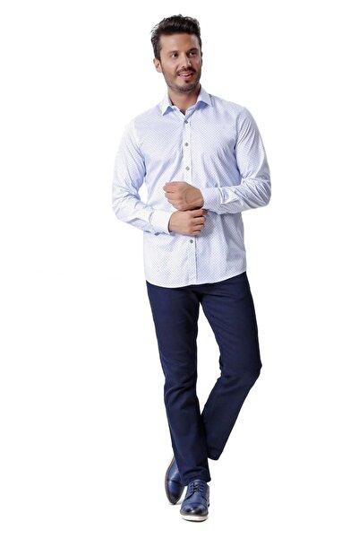 Ottomoda Erkek Çizgili Desenli Uzun Kollu %100 Pamuklu Gömlek,ot-c-20077