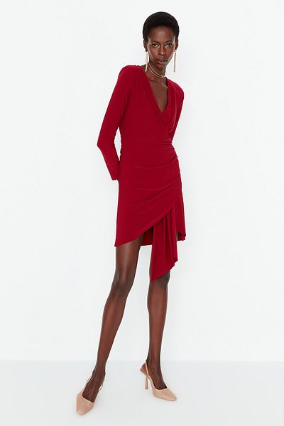 Trendyol Collection Rochie de Seara Scurta Tricotata Bordeaux - Rochie Eleganta TPRAW23EL00086