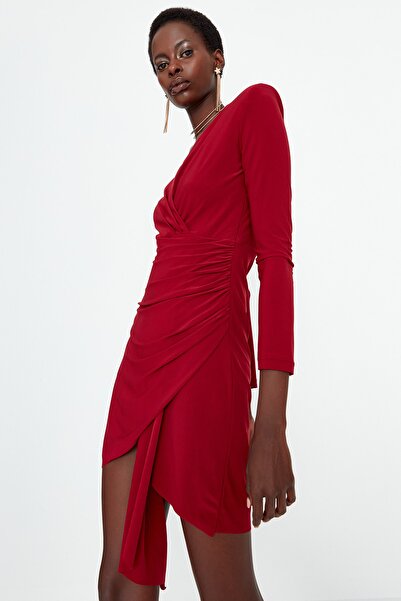 Trendyol Collection Burgundy Knitted Short Evening Dress - Elegant Gown TPRAW23EL00086