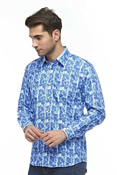 Ottomoda Erkek Beyaz Desenli Uzun Kollu Pamuklu Regular Gömlek, Ot-c-20087