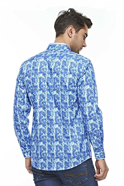 Ottomoda Erkek Beyaz Desenli Uzun Kollu Pamuklu Regular Gömlek, Ot-c-20087