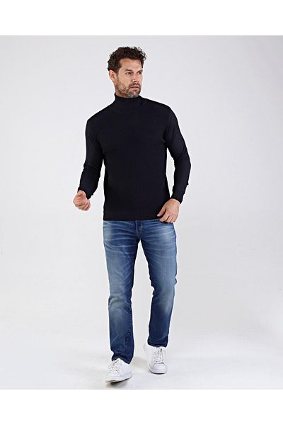 Çizgi Triko Ανδρικά πλεκτά βαμβακερά πλεκτά Fisherman Navy Blue πουλόβερ με μοτίβο μανίκια και μέση ελαστική κανονική