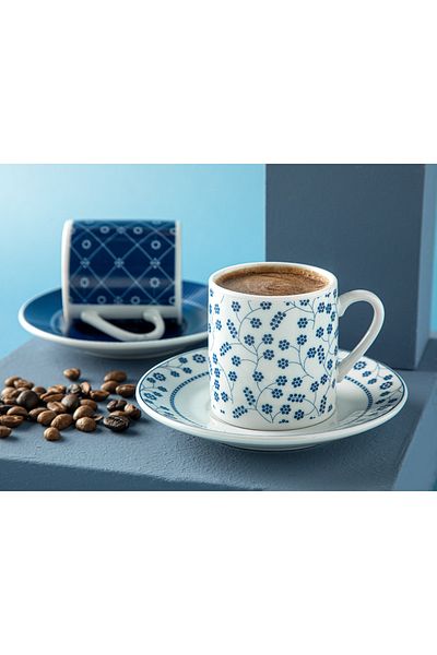 English Home Anya Porcelain 2-Piece Dark Blue Coffee Cup Set - 80 Ml