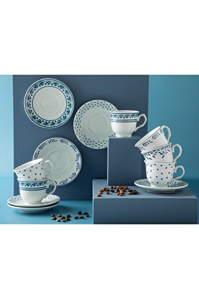 English Home Vinka Porselen 4 Parça 2 Kişilik Kahve Fıncan Takımı 80 ml Mavi