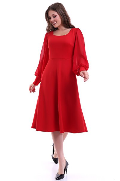 Moda MiraGül Yuvarlak Yaka Midi Elbise