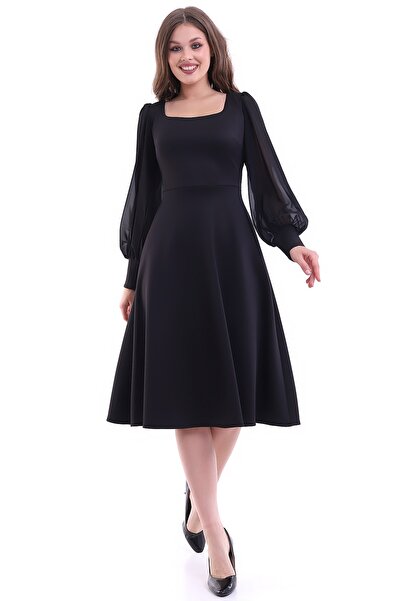 Moda MiraGül Yuvarlak Yaka Midi Elbise