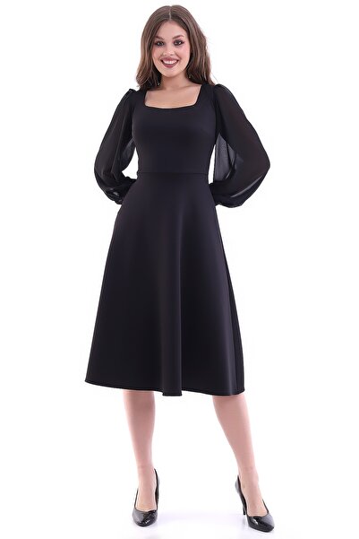 Moda MiraGül Yuvarlak Yaka Midi Elbise