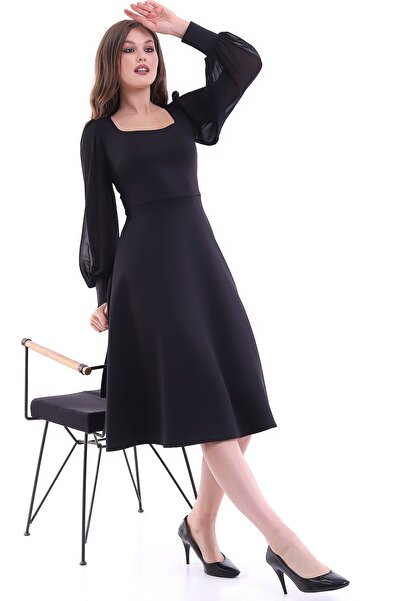 Moda MiraGül Yuvarlak Yaka Midi Elbise