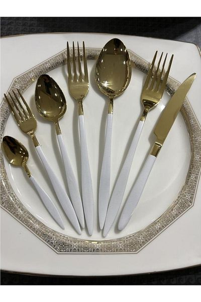 DMR LİFE Yakut Gold White 6 Pieces Dessert Spoons