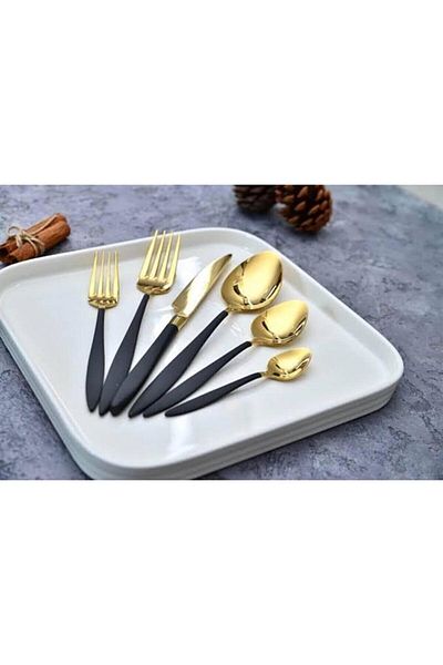 DMR LİFE Yakut Gold Black Dinner Fork 6 Pieces
