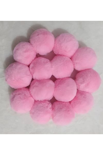 damlakids 5 Pieces Rabbit Fur Furry Pompom Beanie Hat Keychain Pink