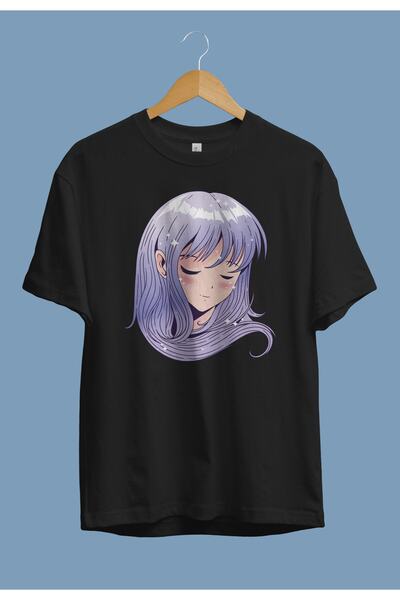 YQYQ Μπλουζάκι Unisex με Μωβ Μαλλιά Λιλά Νεαρό Κορίτσι με στάμπα