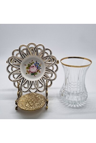 Hane7 El Boyaması Dantel Çay Tabağı