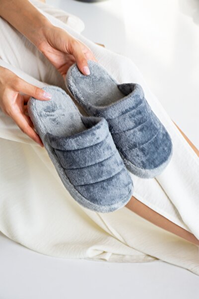 star shoes Γκρι βελούδινες γυναικείες παντόφλες σπιτιών