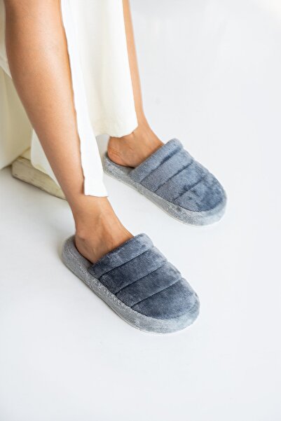 star shoes Γκρι βελούδινες γυναικείες παντόφλες σπιτιών