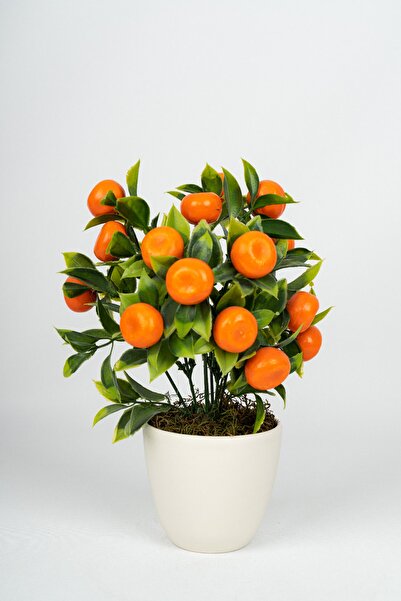 YAPAY ÇİÇEKÇİNİZ Beyaz Saksıda Yapay Mandalina Ağacı