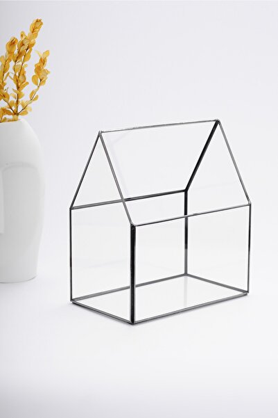 El Crea Designs 23x20x12cm El Yapımı Vitray Siyah Geometrik Teraryum Prizma C...
