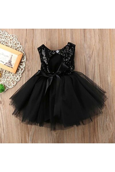 GNL BUTİK Kız Çocuk Siyah Payetli Elbise