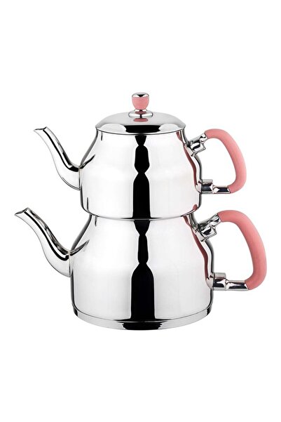 Özkent Symbol Mega (büyük) Boy 4,9 Lt. Paslanmaz Çelik Çaydanlık - Pembe Detay